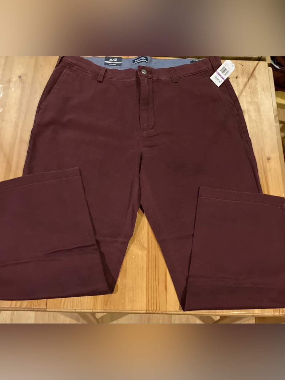 NWT Nautica Men's Classic Fit The Deck Pant Maroon Straight-Leg Chinos 38W/30L